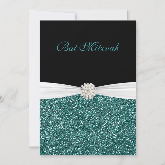 Bat Mitzvah, Glitter and Pearls, Custom Invitation (Front)