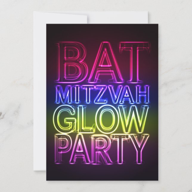 Bat Mitzvah GLOW PARTY Birthday Invitation (Front)