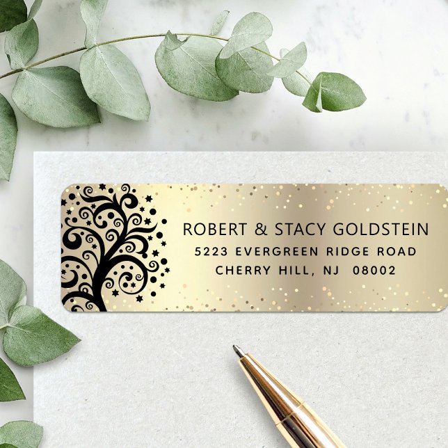 Bat Mitzvah Gold Black Tree of Life Return Address (Creator Uploaded)