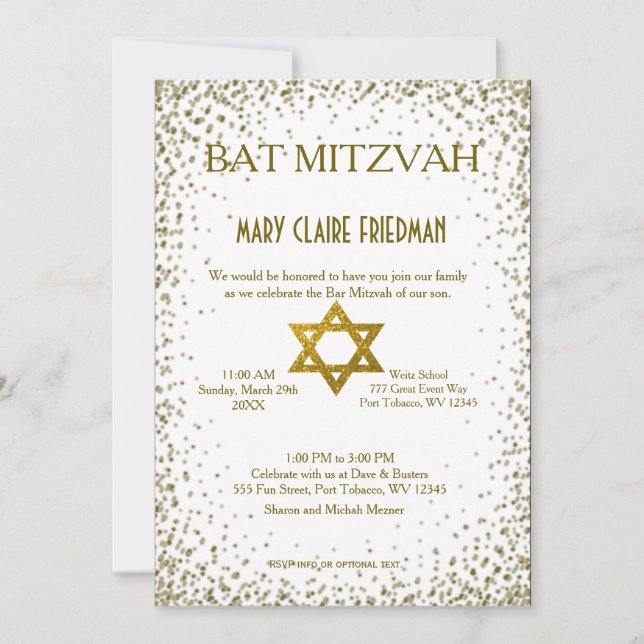 Bat Mitzvah | Gold Confetti Invitation (Front)