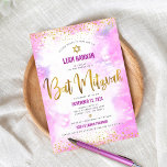 Bat Mitzvah gold foil pink modern watercolor<br><div class="desc">Be proud, rejoice and showcase this milestone of your favourite Bat Mitzvah! Send out this stunning, modern, sparkly gold faux foil and glitter dots and typography script against a soft pink watercolor background, personalised invitation for an event to remember. Personalise the custom text with your Bat Mitzvah’s name, date, and...</div>