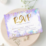 Bat Mitzvah gold foil purple watercolor entrée RSVP Card<br><div class="desc">Be proud, rejoice and showcase this milestone of your favourite Bat Mitzvah! Include this stunning, modern, sparkly gold faux foil and glitter dots and typography script against a soft purple watercolor background, personalised RSVP insert card for your event. Personalise the custom text with the “reply by” date and entrée choice...</div>