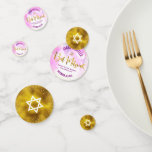 Bat Mitzvah Gold Foil Script, Chic Pink Watercolor Confetti<br><div class="desc">Add some extra style to your favourite Bat Mitzvah’s celebration party with this customisable table confetti! Stunning, modern, sparkly gold faux foil handwritten script, Star of David and tiny dots against a light pink watercolor background on one side mix with a white Star of David over a faux gold foil...</div>
