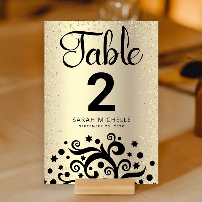 Bat Mitzvah Gold Foil Tree of Life Black Script Table Number (Creator Uploaded)