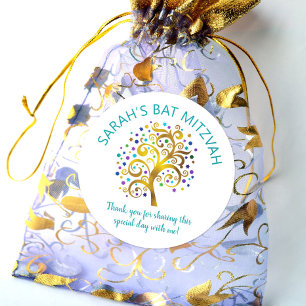 Bat Mitzvah Gold Foil Tree of Life Turquoise Type Classic Round Sticker