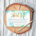 Bat Mitzvah gold foil turquoise watercolor hotel Enclosure Card<br><div class="desc">Be proud, rejoice and showcase this milestone of your favourite Bat Mitzvah! Include this stunning, modern, personalised insert for additional hotel information to your event, featuring sparkly gold faux foil and glitter dots and typography script against a turquoise watercolor background. Personalise the custom text with all your hotel venue information....</div>