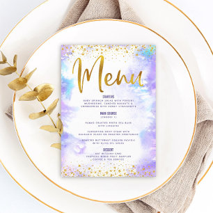 Bat Mitzvah Gold Glitter Foil Purple Watercolor Menu