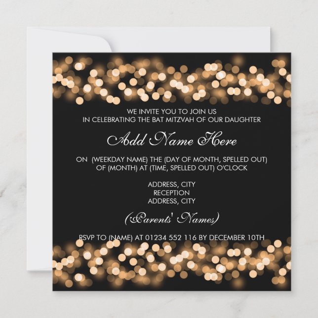 Bat Mitzvah Gold Hollywood Glam Invitation (Front)