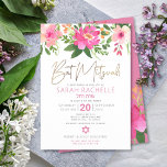 Bat Mitzvah Gold Script Pink Floral Watercolor<br><div class="desc">Be proud, rejoice and showcase this milestone of your favorite Bat Mitzvah with this sophisticated, personalized invitation! A chic, stunning, pink and peach floral watercolor with faux gold foil script typography modern dusty rose and gray sans serif type overlays a white background. Additional watercolor flowers and a white Star of...</div>