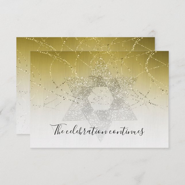 Bat Mitzvah Gold Star Glittery After Party Invitat Invitation (Front/Back)