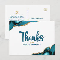 Bat Mitzvah Gold Turquoise Agate Script Thank You