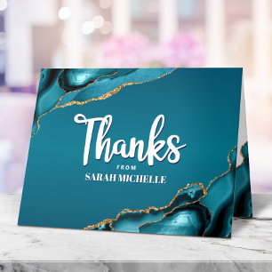 Bat Mitzvah Gold Turquoise Ombre Agate Bold Script Thank You Card