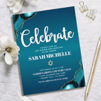 Bat Mitzvah Gold Turquoise Ombre Agate Script Bold
