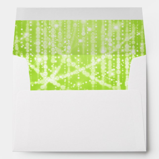Bat Mitzvah Green and White Sparkly Lights Envelope (Back (Bottom))