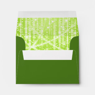Bat Mitzvah Green and White Sparkly Lights Envelopes
