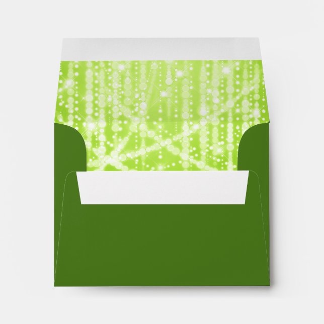 Bat Mitzvah Green and White Sparkly Lights Envelopes (Back (Bottom))