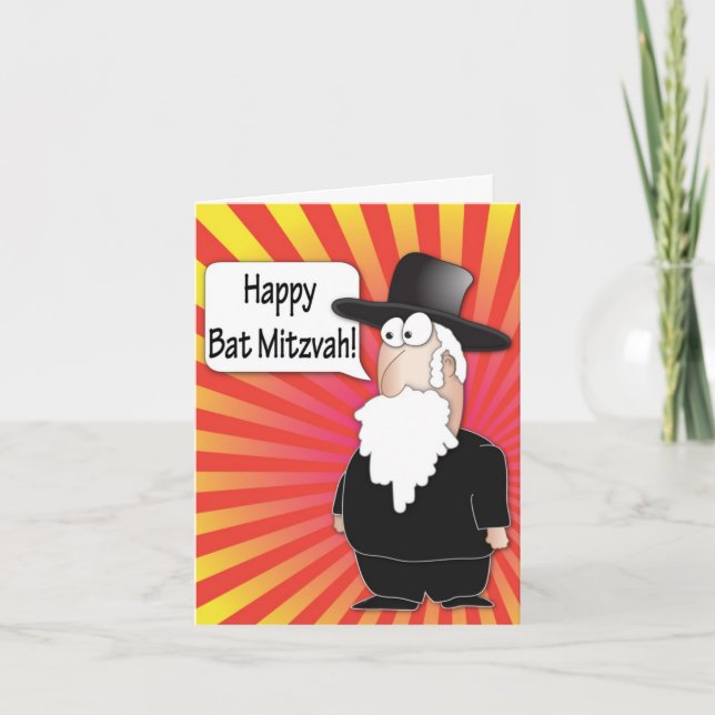 Bat Mitzvah greeting card - Jewish rabby character (Front)
