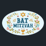 BAT MITZVAH Hand-drawn floral Jewish Customisable  Oval Sticker<br><div class="desc">Hand drawn text and florals by me for you. Great for a bat mitzvah. For more designs and colours check my shop! Or let me know if you'd like something custom.  Ask if you don't find what you need! :)</div>