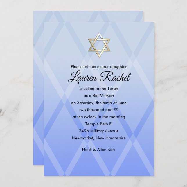 Bat Mitzvah Harlequin Blue Invitation (Front/Back)