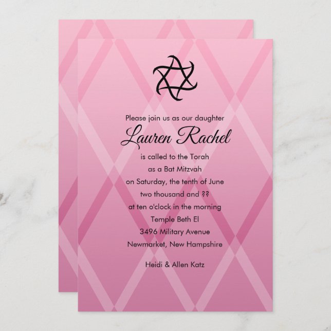 Bat Mitzvah Harlequin Pink Invitation (Front/Back)