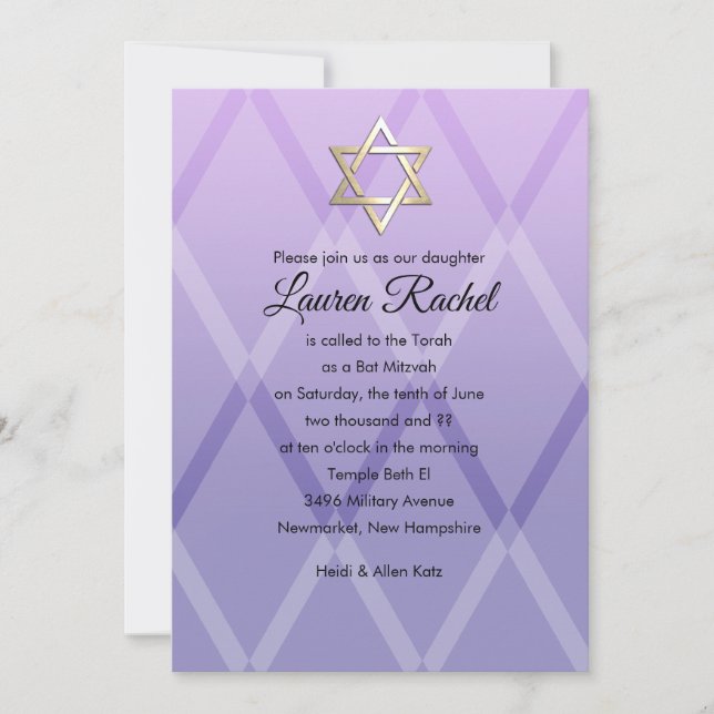 Bat Mitzvah Harlequin Purple Lavender Invitation (Front)