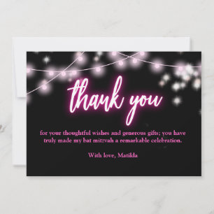 Bat Mitzvah Hot Pin Neon Themed Thank You Card