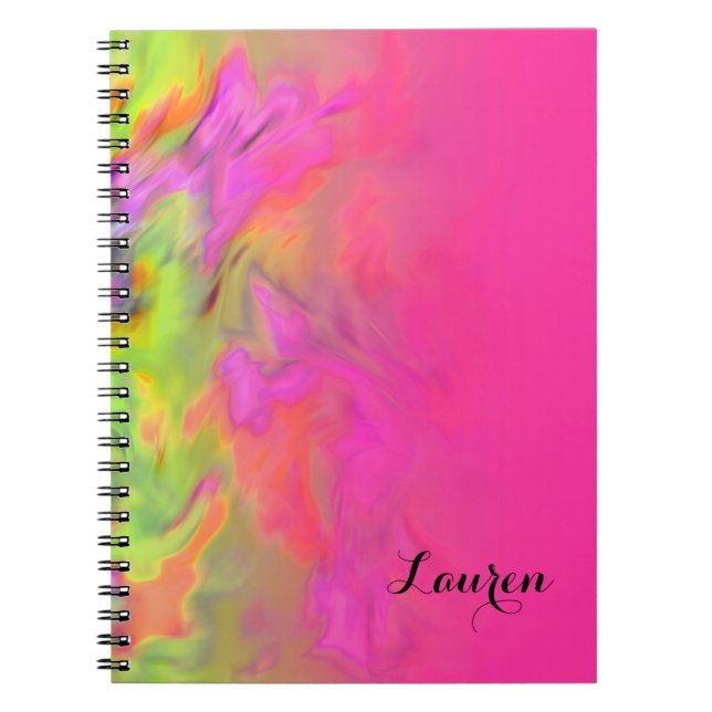 Bat Mitzvah Hot Pink and Green Tye Dye Spiral Notebook (Front)