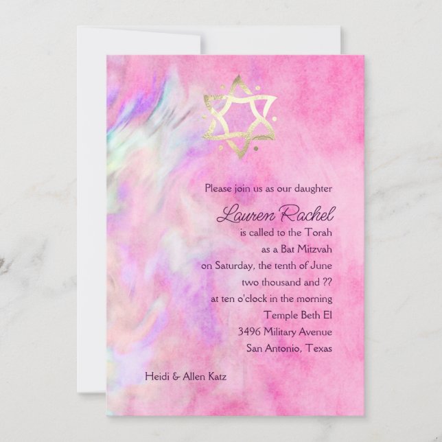 Bat Mitzvah Hot Pink and Purple Tie Dye Design Invitation (Front)