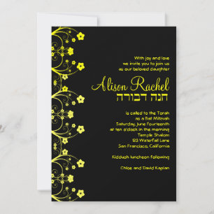 Bat Mitzvah Invitation Alison Rachel Black Yellow