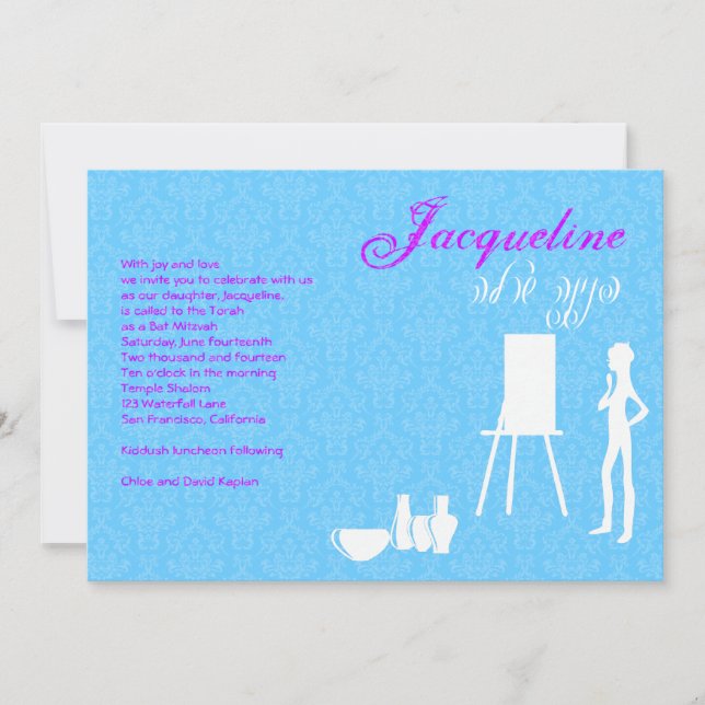 Bat Mitzvah Invitation Art Theme Birthday (Front)