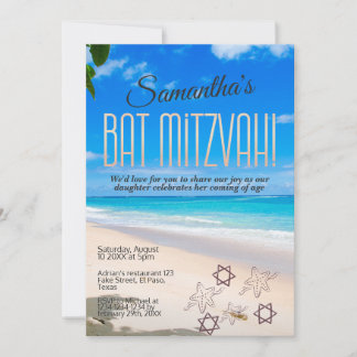 Bat mitzvah invitation: Beach theme, QR Invitation