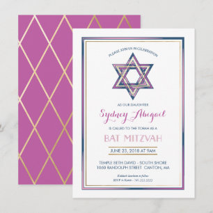 Bat Mitzvah Invitation - Customise, Gold, Modern