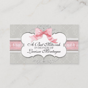 Bat Mitzvah Invitation - French Bow Damask Swirl