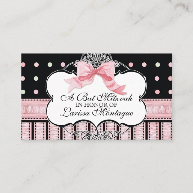 Bat Mitzvah Invitation - French Bow Dot Swirl (Front)