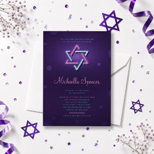 Bat Mitzvah Invitation Glowing Star of David