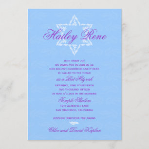 Bat Mitzvah Invitation Hailey with Damask Blue