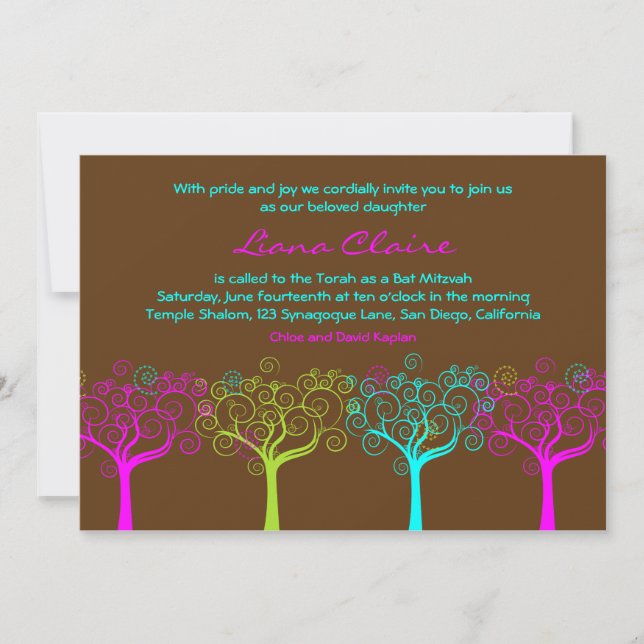 Bat Mitzvah Invitation Liana Claire Chocolate Pink (Front)