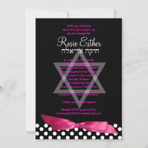 Bat Mitzvah Invitation Pink Ribbon Black