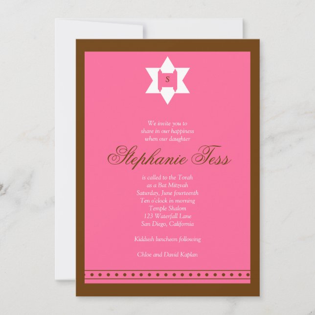 Bat Mitzvah Invitation Stephanie Tess Star Torah (Front)