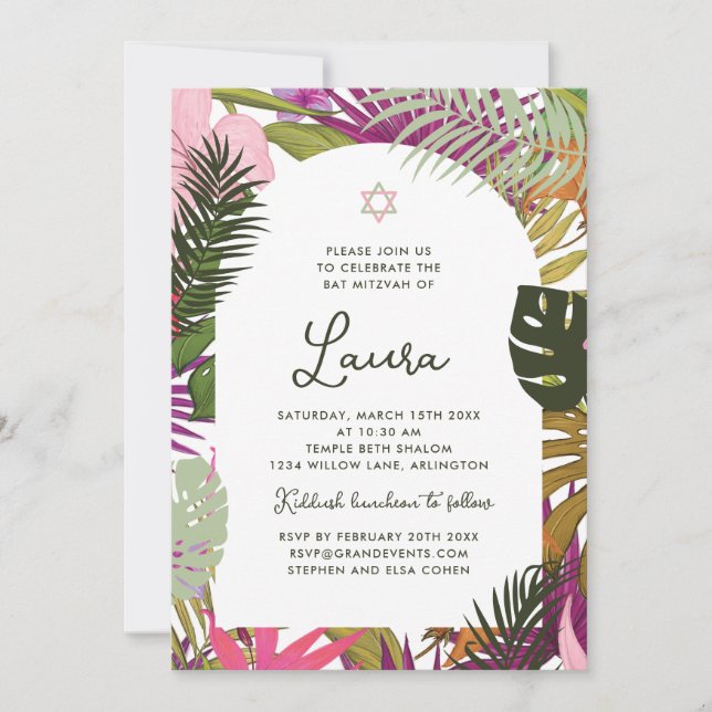Bat Mitzvah Invitation Tropical Floral (Front)