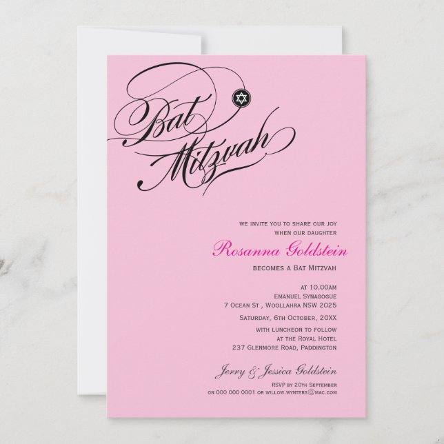 BAT MITZVAH INVITATIONS :: typoflourish 2 (Front)