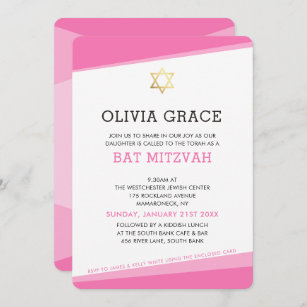 BAT MITZVAH INVITE simple modern angles pink