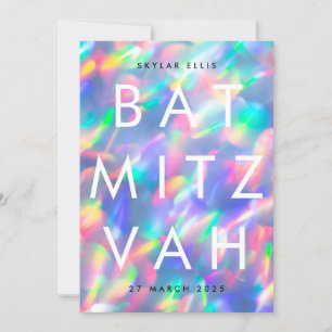 BAT MITZVAH Iridescent Ultra Modern QR CODE RSVP Invitation