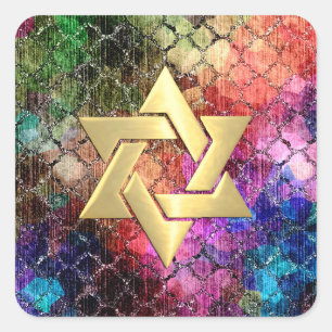 Bat Mitzvah Jewel Tones Shimmery Abstract Pattern Square Sticker
