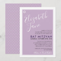BAT MITZVAH jewish star modern tween purple invite