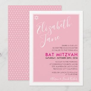 BAT MITZVAH jewish star stylish tween pink invite