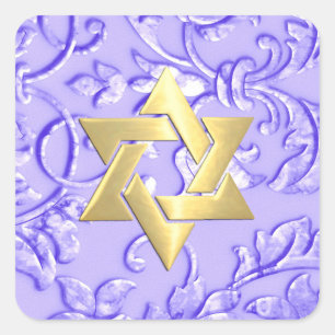 Bat Mitzvah Lavender Purple Damask with Any Colour Square Sticker
