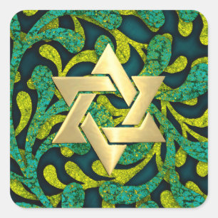 Bat Mitzvah Lime and Teal Layered Pattern Square Sticker