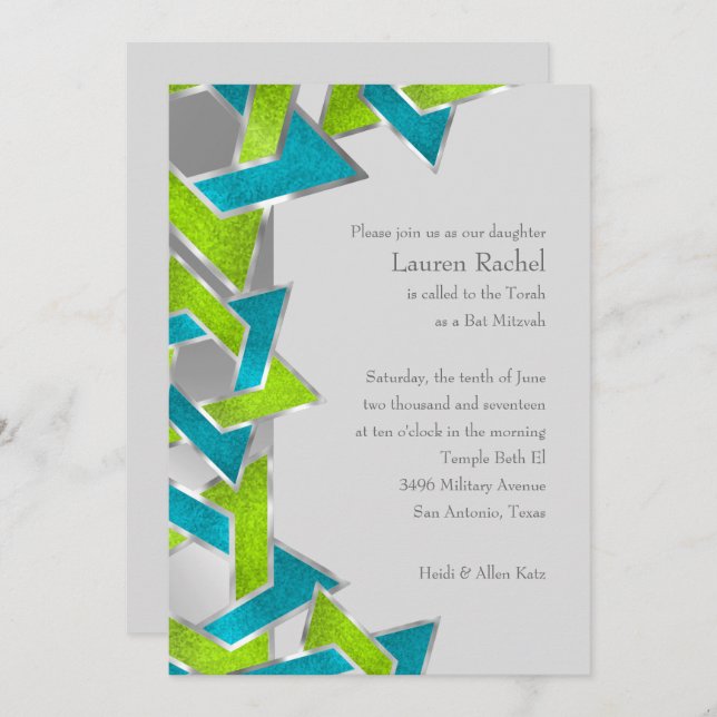 Bat Mitzvah Lime Turquoise Star of David Any Colou Invitation (Front/Back)