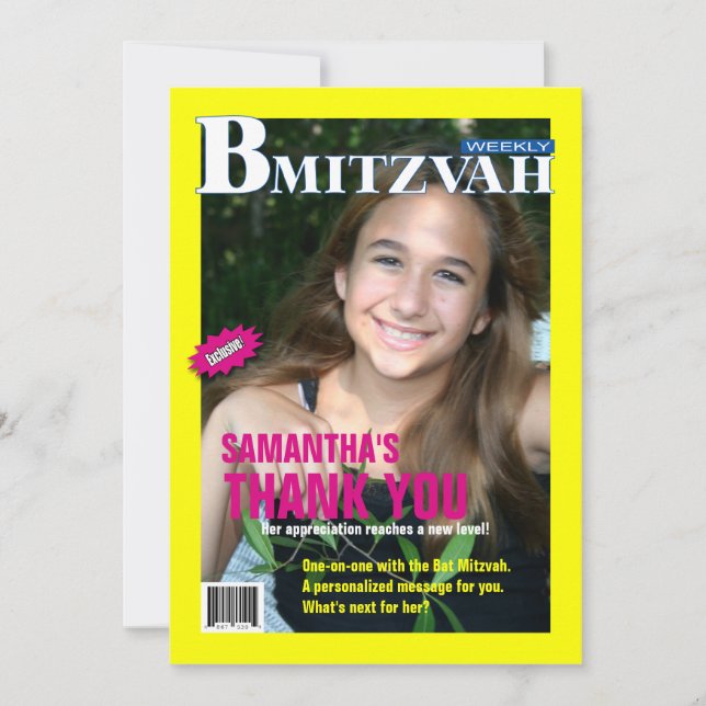 Bat Mitzvah Magazine Thank You Note (Front)